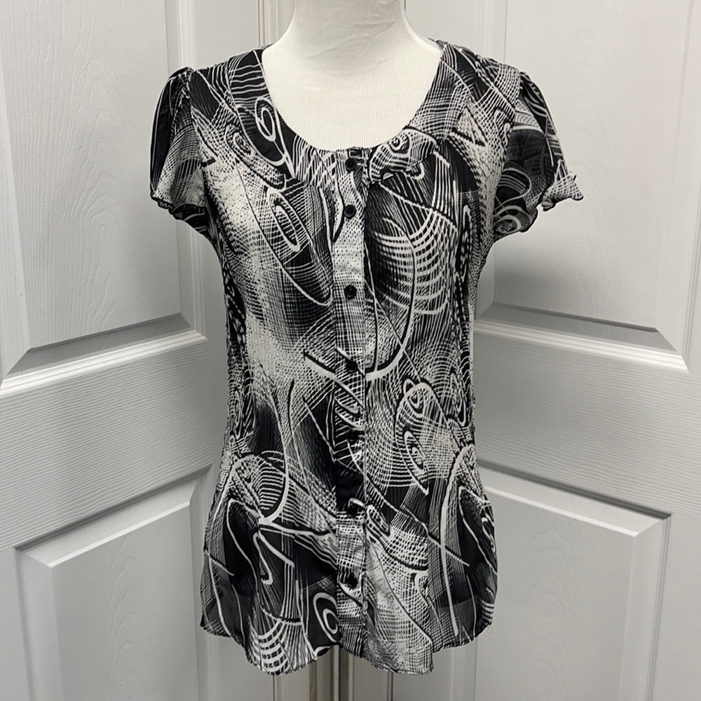 Sere Nade New York Black & White Geometric Blouse Small